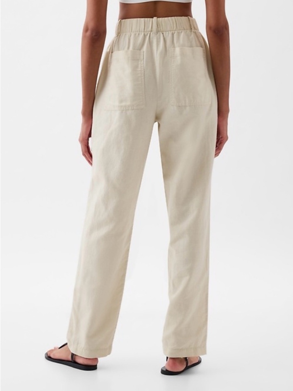 GAP High-Rise Elastic Waist Wide Leg Linen Pants - Cream